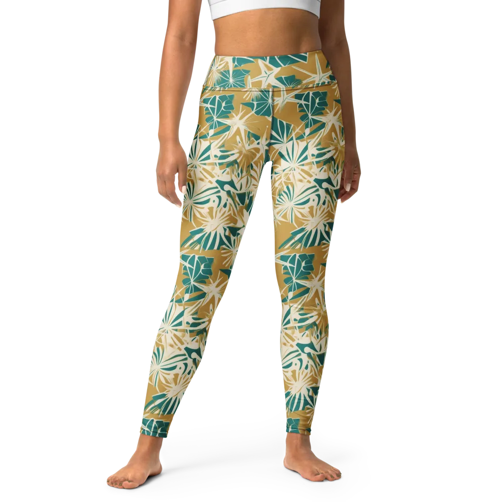Teal Garden Rhapsody on Yoga Leggings — Front