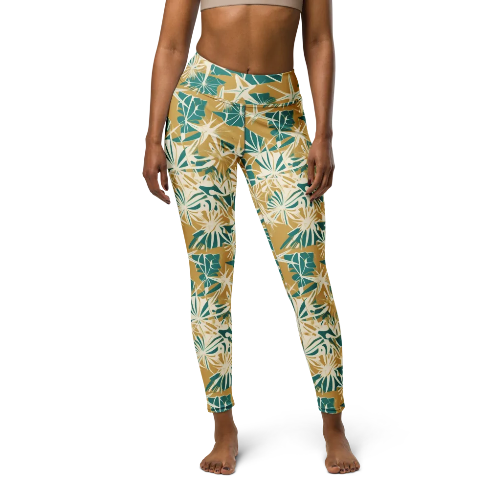 Teal Garden Rhapsody on Yoga Leggings — Front