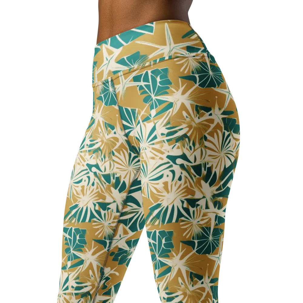 Teal Garden Rhapsody on Yoga Leggings — Left Front