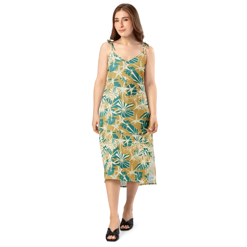Teal Garden Rhapsody on Slip Dress — Front