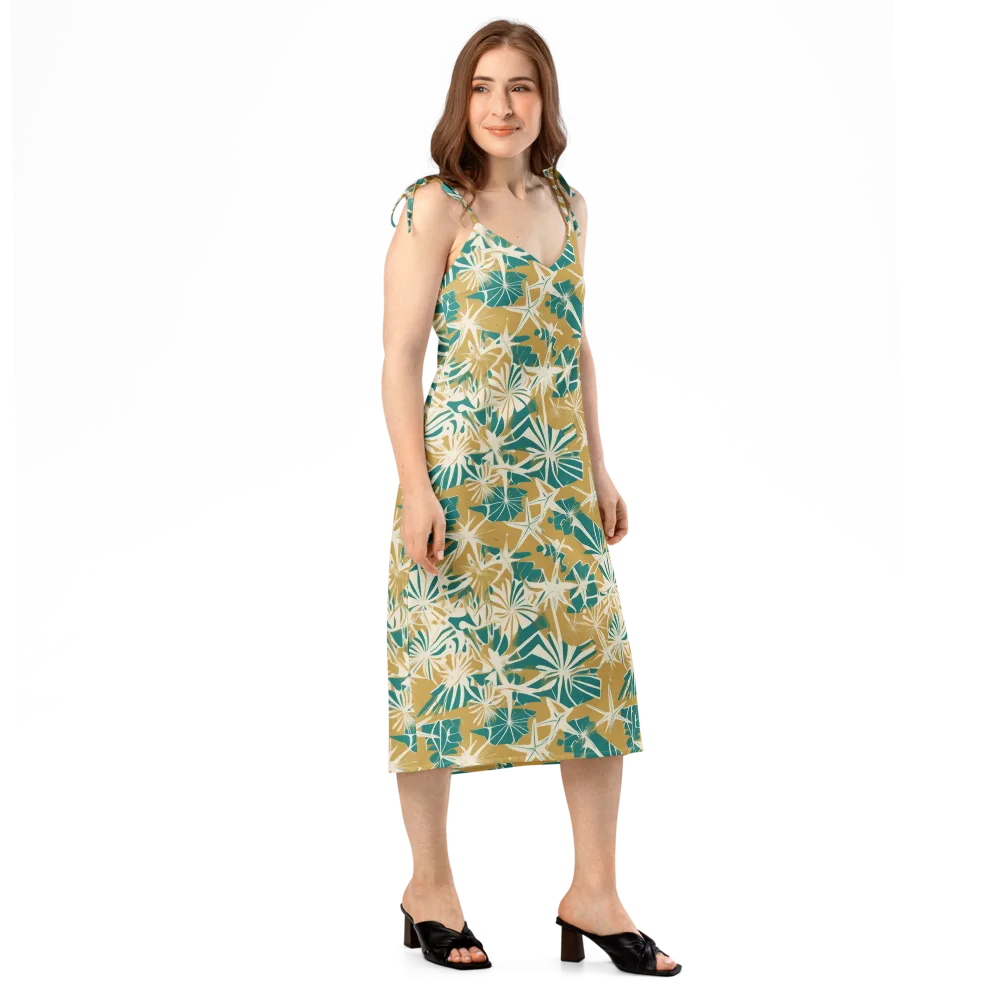 Teal Garden Rhapsody on Slip Dress — Right Front