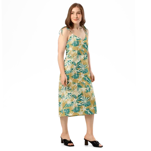 Teal Garden Rhapsody on a Slip Dress