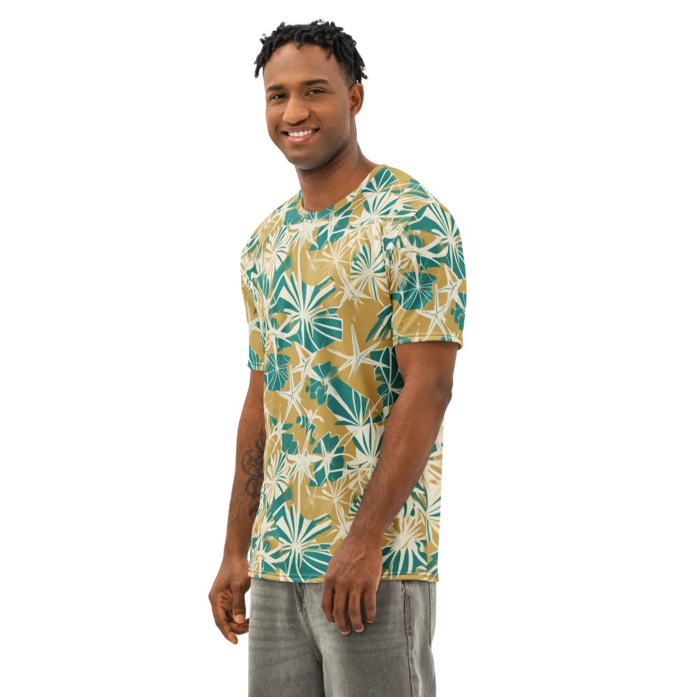 Teal Garden Rhapsody on Men's Cotton Crew Neck T-Shirt — Left Front