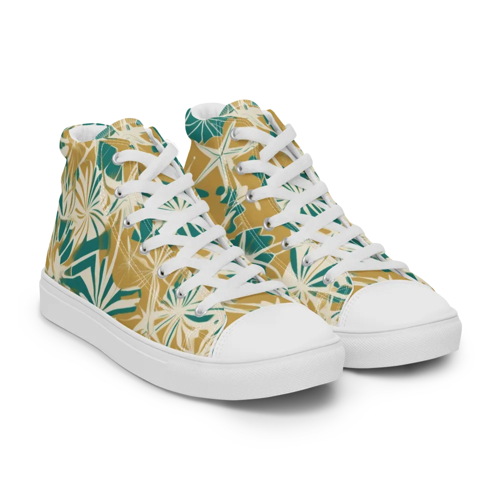 Teal Garden Rhapsody on Men's High Top Canvas Shoes — Right Front