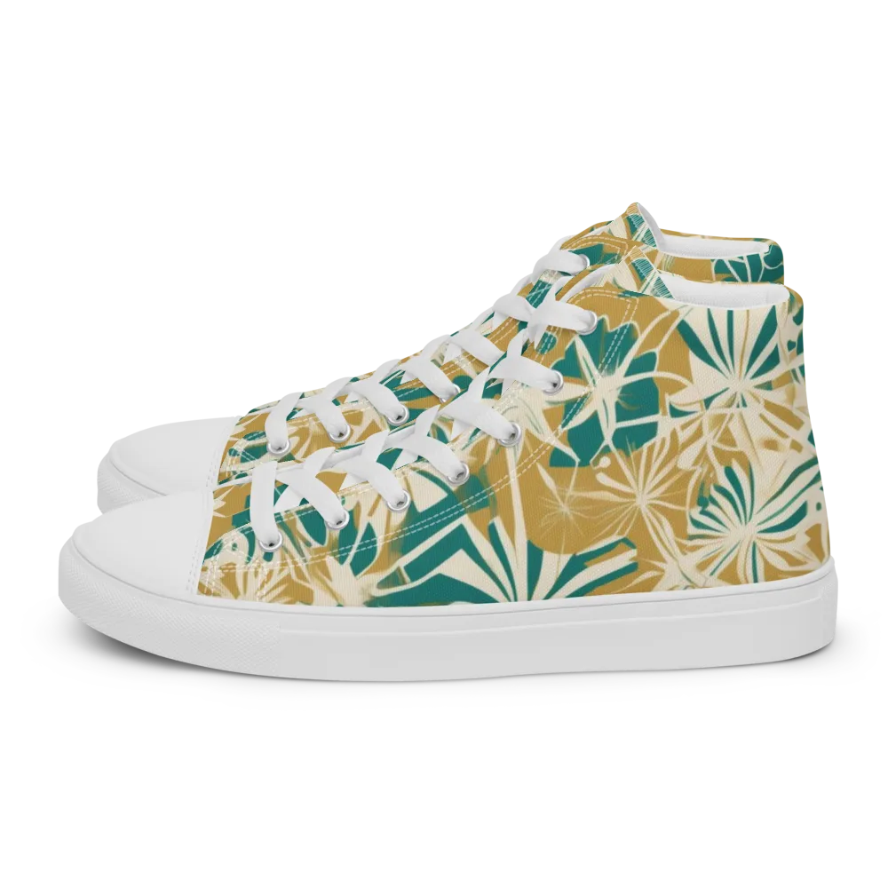 Teal Garden Rhapsody on Men's High Top Canvas Shoes — Left