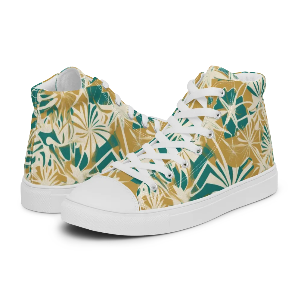 Teal Garden Rhapsody on Men's High Top Canvas Shoes — Left