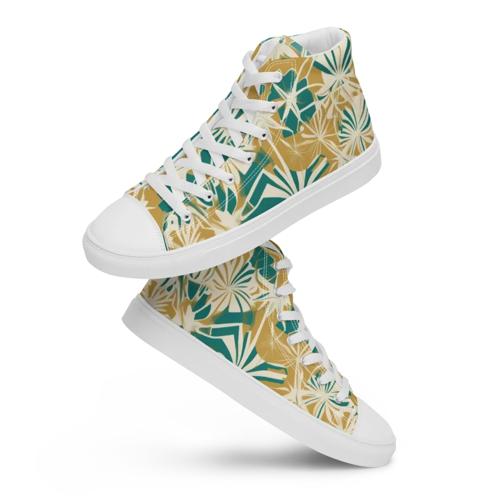 Teal Garden Rhapsody on Men's High Top Canvas Shoes — Front