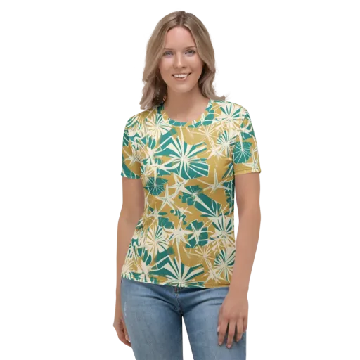 Teal Garden Rhapsody on a Women's Crew Neck T-Shirt