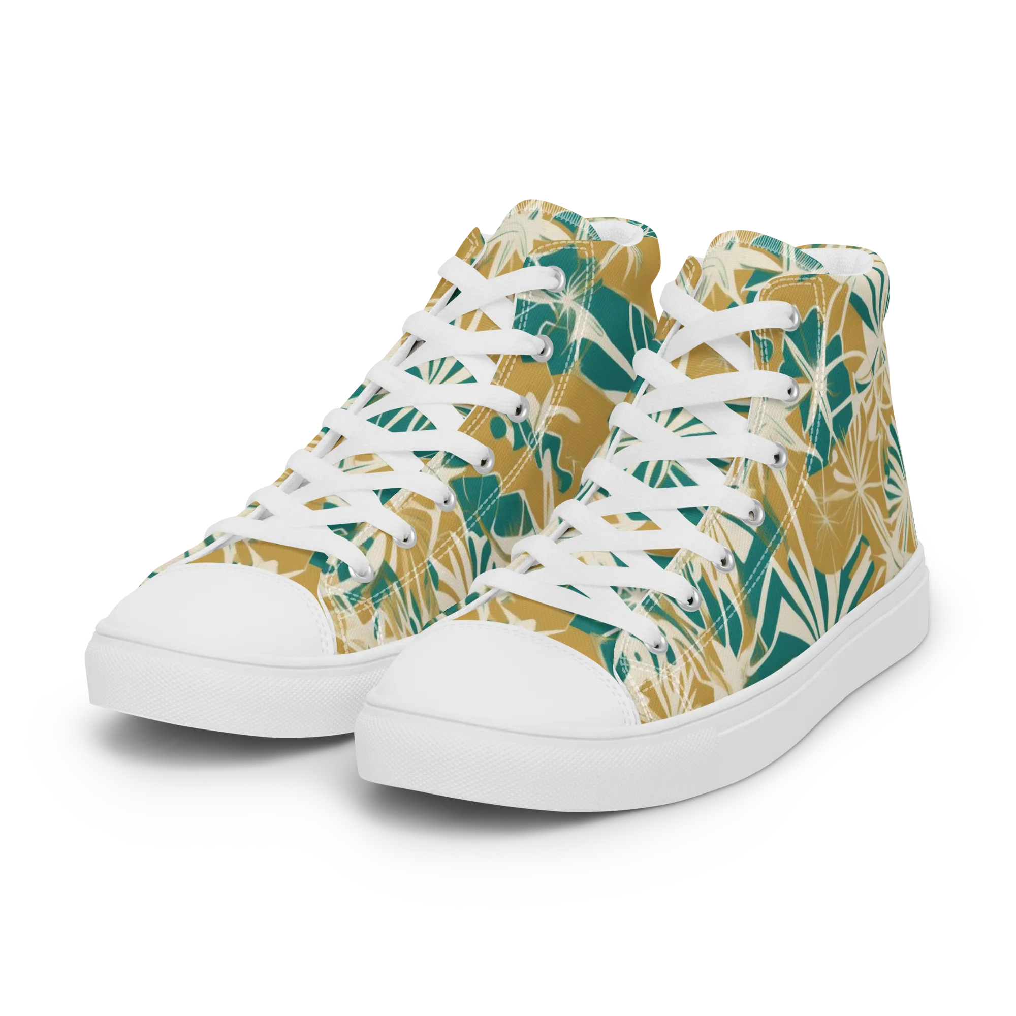 Teal Garden Rhapsody on Women's High Top Canvas Shoes — Left Front