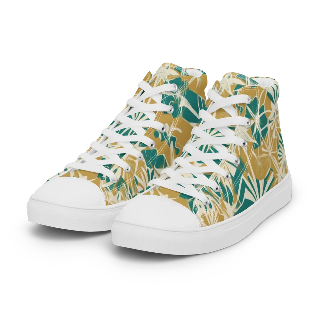 Teal Garden Rhapsody on Women's High Top Canvas Shoes — Left Front