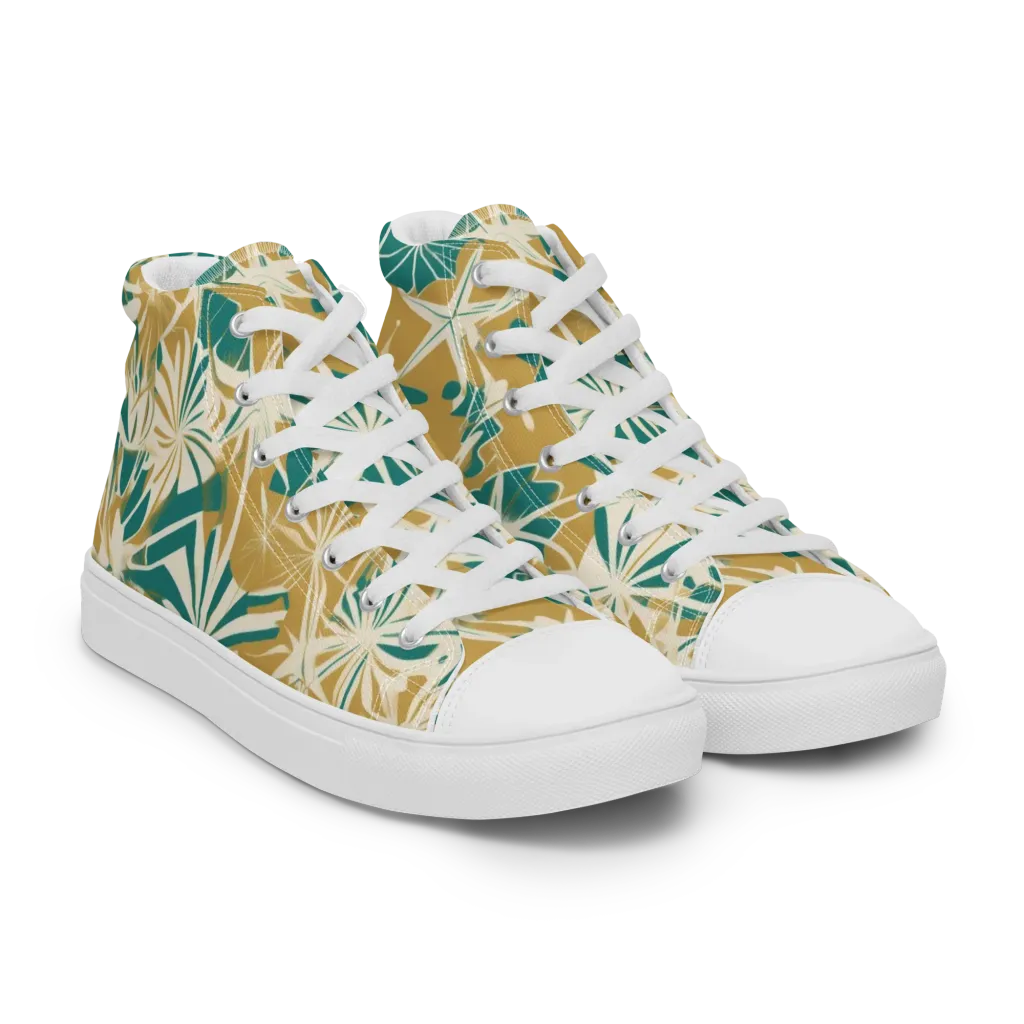 Teal Garden Rhapsody on Women's High Top Canvas Shoes — Right Front