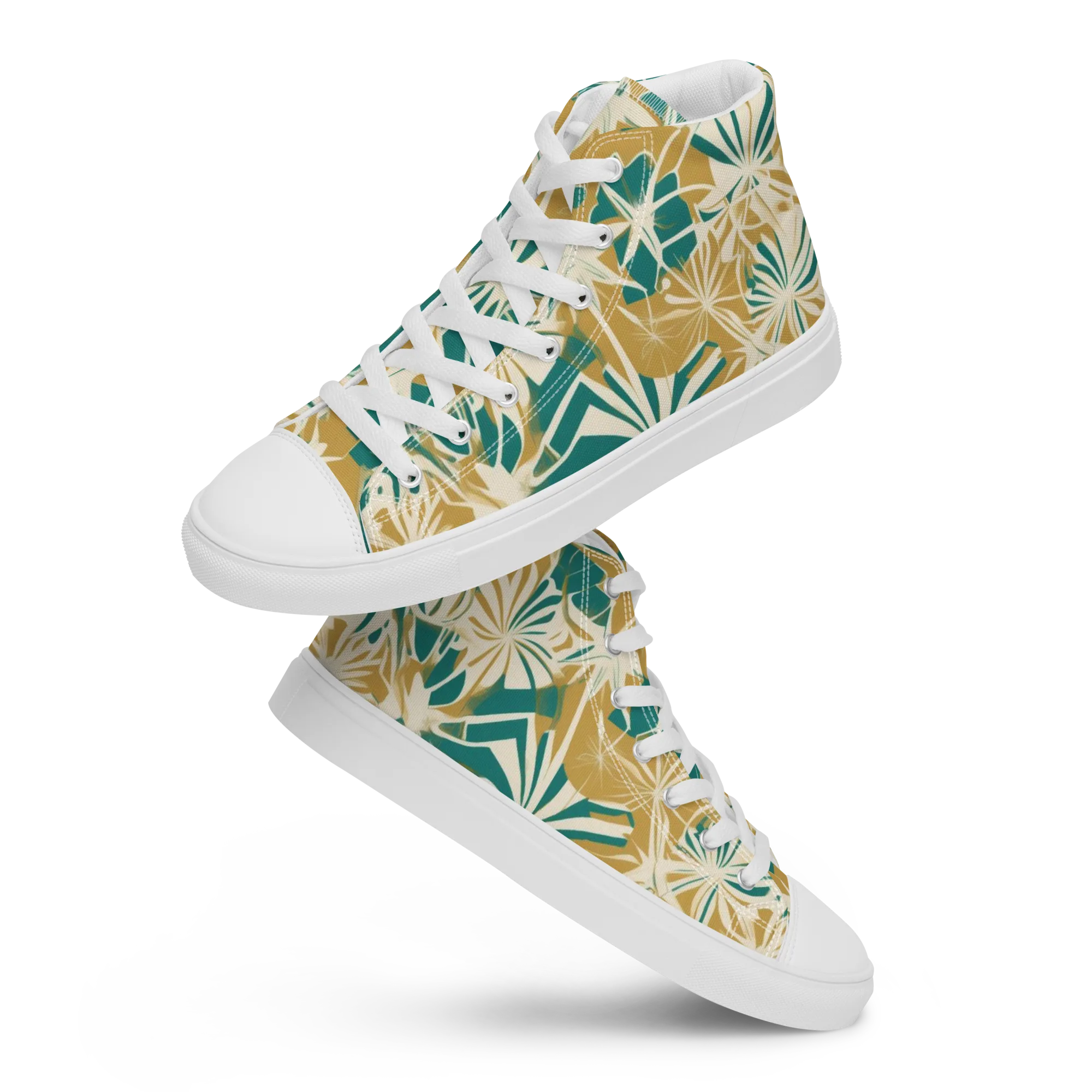 Teal Garden Rhapsody on Women's High Top Canvas Shoes — Front