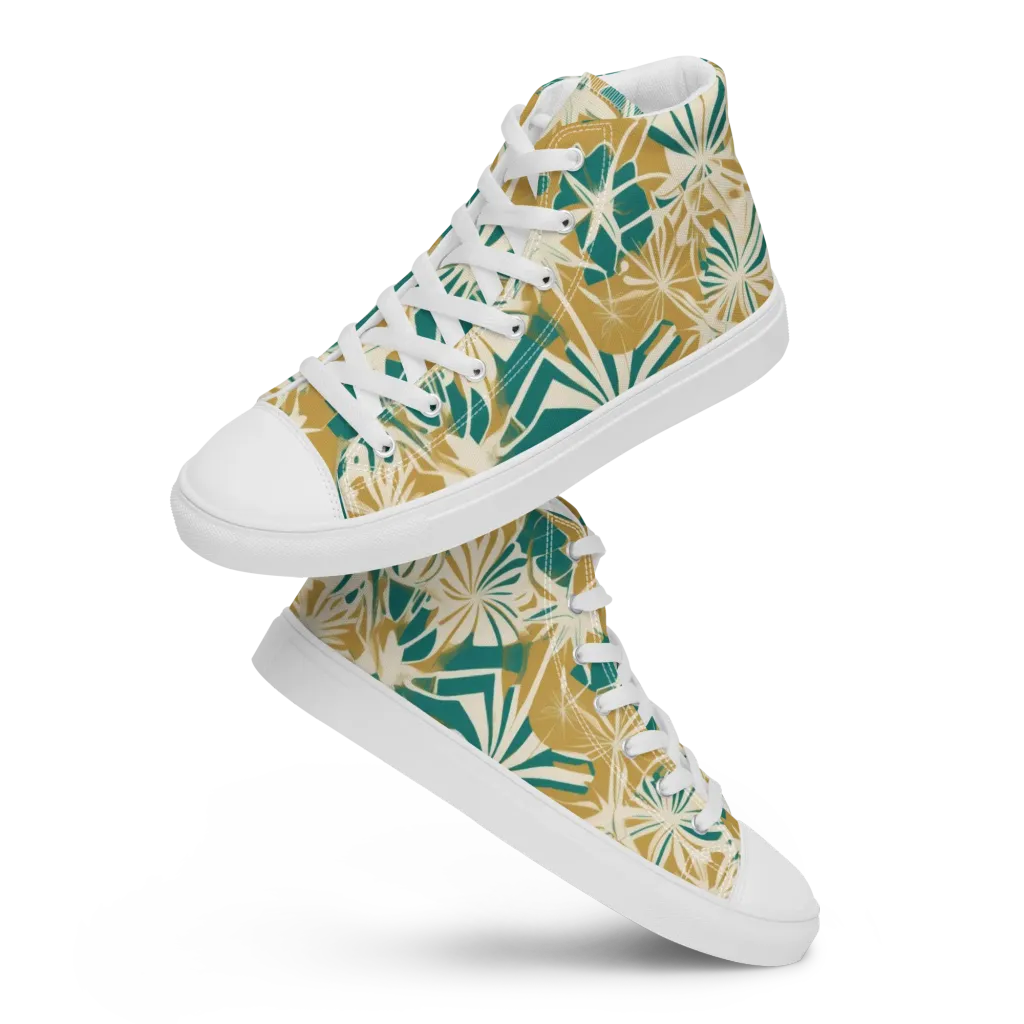 Teal Garden Rhapsody on Women's High Top Canvas Shoes — Front