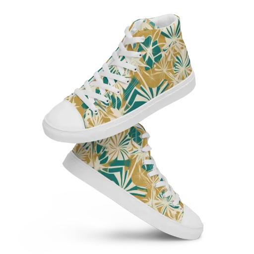 Teal Garden Rhapsody on a Women's High Top Canvas Shoes