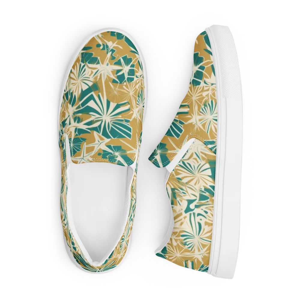 Teal Garden Rhapsody on Men's Slip-On Canvas Shoes — Front