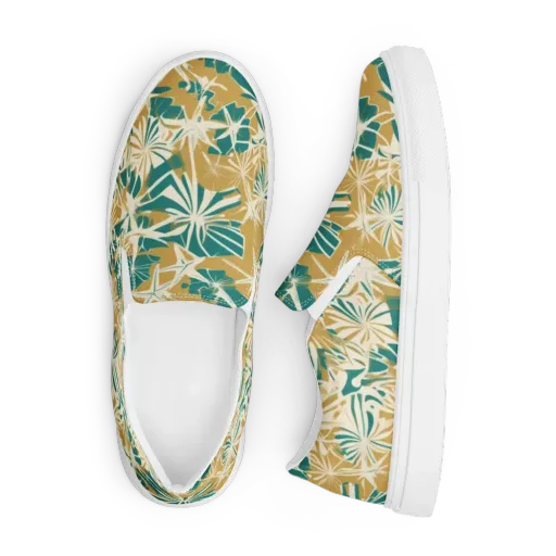 Teal Garden Rhapsody on a Men's Slip-On Canvas Shoes