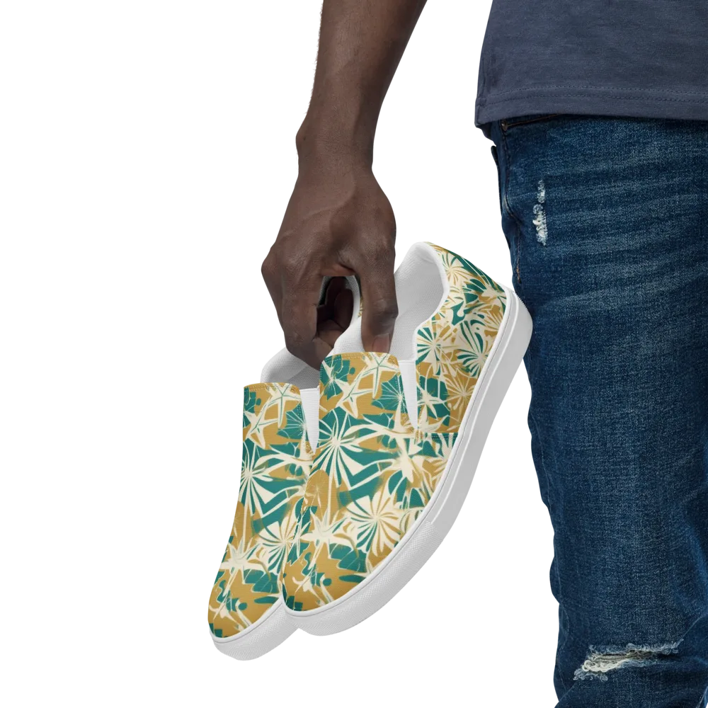 Teal Garden Rhapsody on Men's Slip-On Canvas Shoes — Left Front