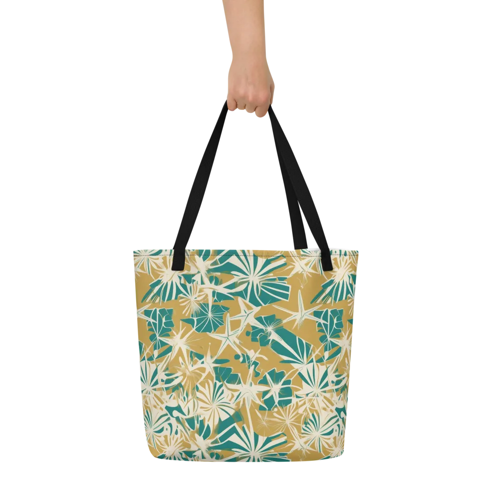 Teal Garden Rhapsody on Large Tote Bag W/ Pocket — Front
