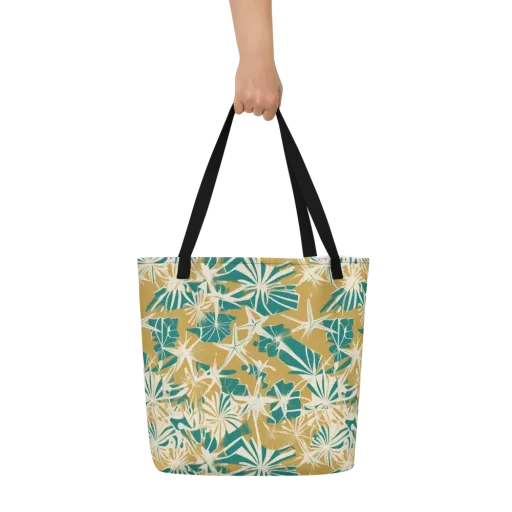Teal Garden Rhapsody on a Large Tote Bag W/ Pocket