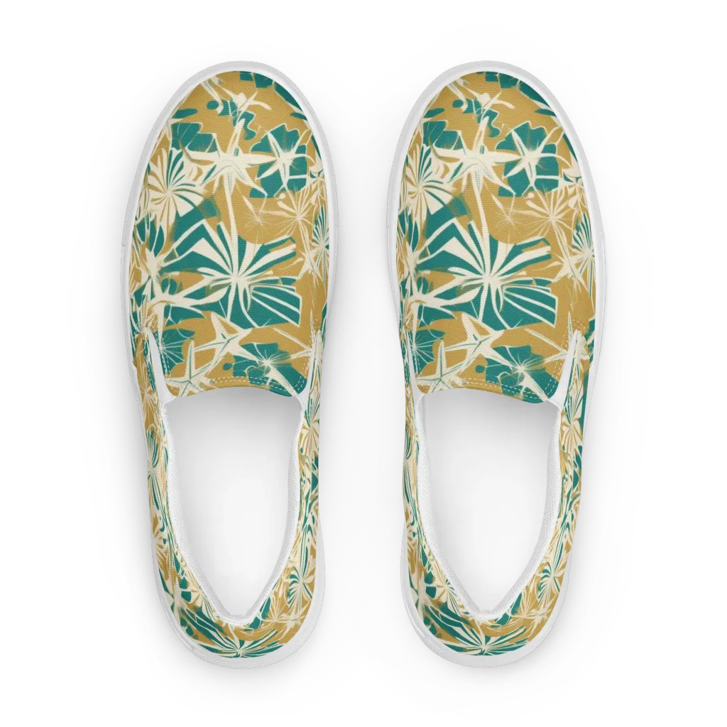 Teal Garden Rhapsody on Women's Slip-On Canvas Shoes — Front