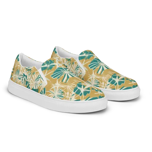 Teal Garden Rhapsody on a Women's Slip-On Canvas Shoes