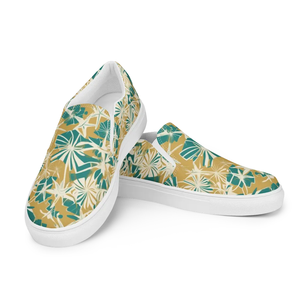Teal Garden Rhapsody on Women's Slip-On Canvas Shoes — Left Front