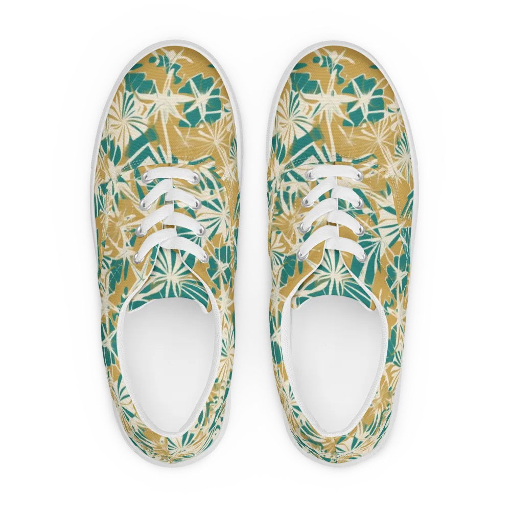 Teal Garden Rhapsody on Men's Lace-Up Canvas Shoes — Front