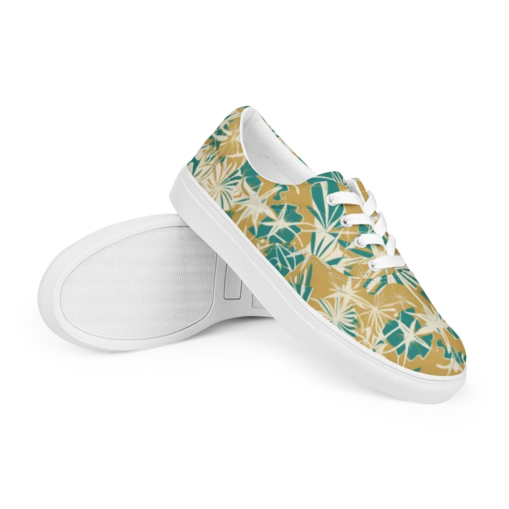 Teal Garden Rhapsody on Men's Lace-Up Canvas Shoes — Right Front