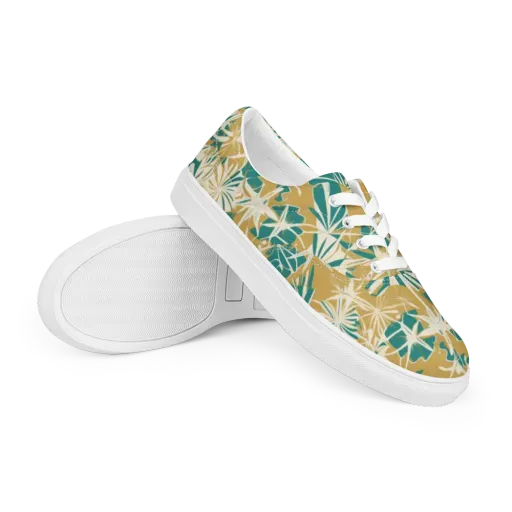 Teal Garden Rhapsody on a Men's Lace-Up Canvas Shoes