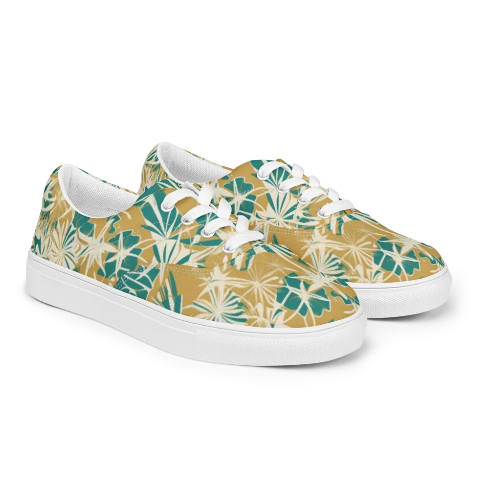 Teal Garden Rhapsody on Men's Lace-Up Canvas Shoes — Right Front