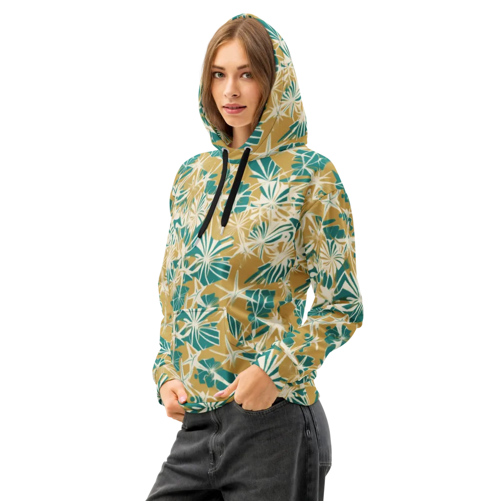 Teal Garden Rhapsody on Cotton Hoodie — Left Front