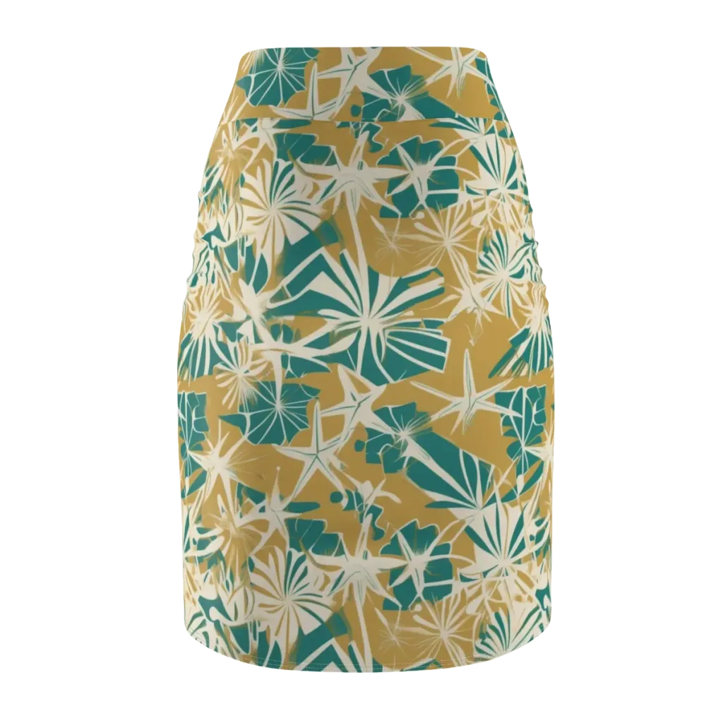 Teal Garden Rhapsody on Pencil Skirt — Back