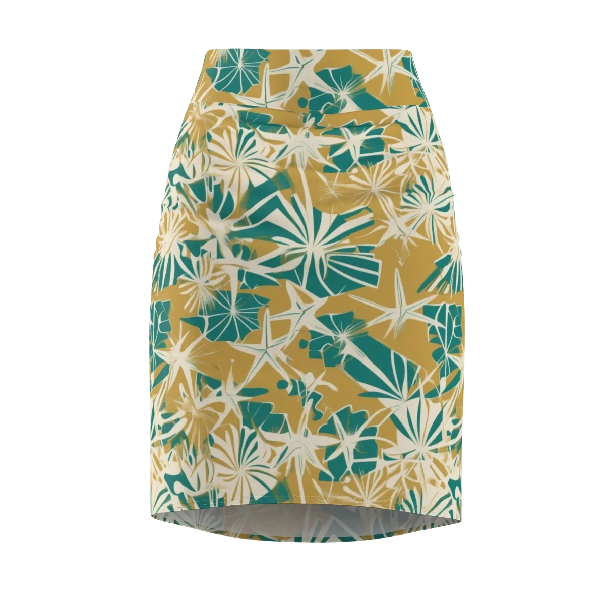 Teal Garden Rhapsody on Pencil Skirt — Front