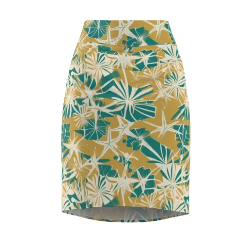 Teal Garden Rhapsody on a Pencil Skirt