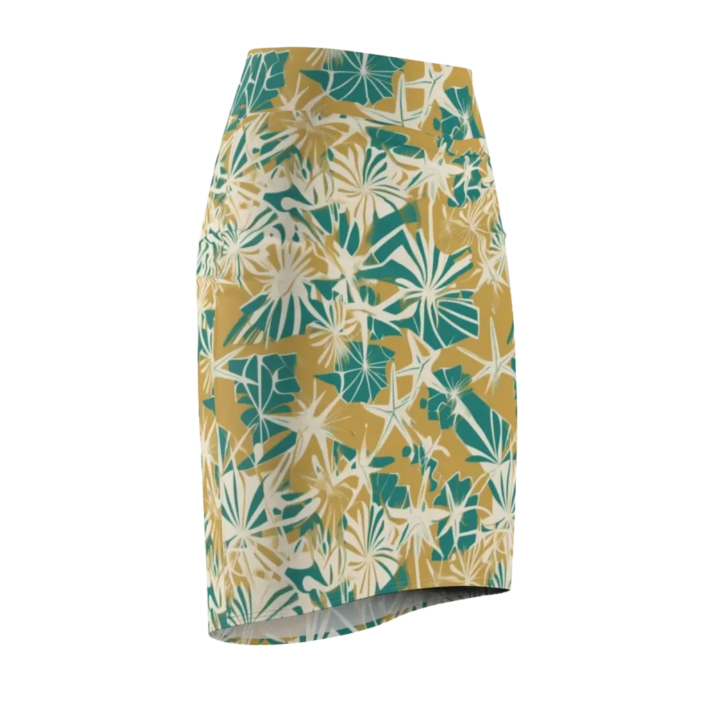 Teal Garden Rhapsody on Pencil Skirt — Front Side