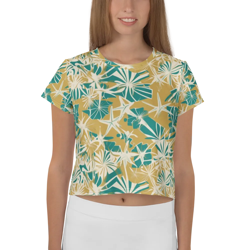 Teal Garden Rhapsody on Crop Tee — Front