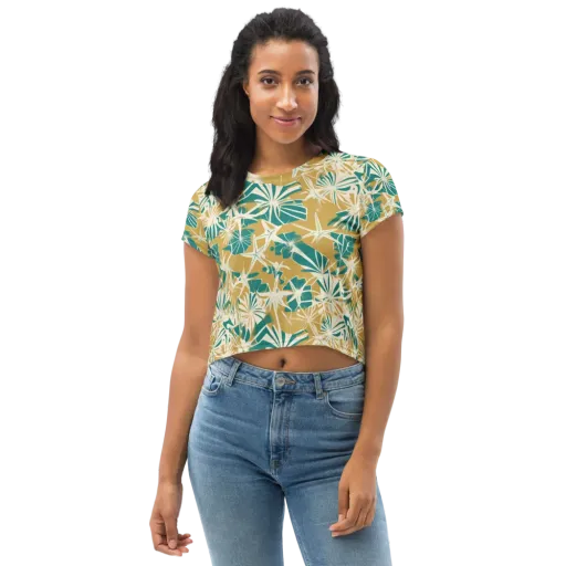 Teal Garden Rhapsody on a Crop Tee