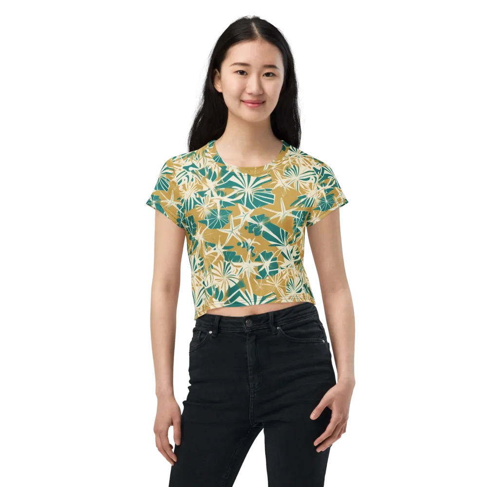 Teal Garden Rhapsody on Crop Tee — Front