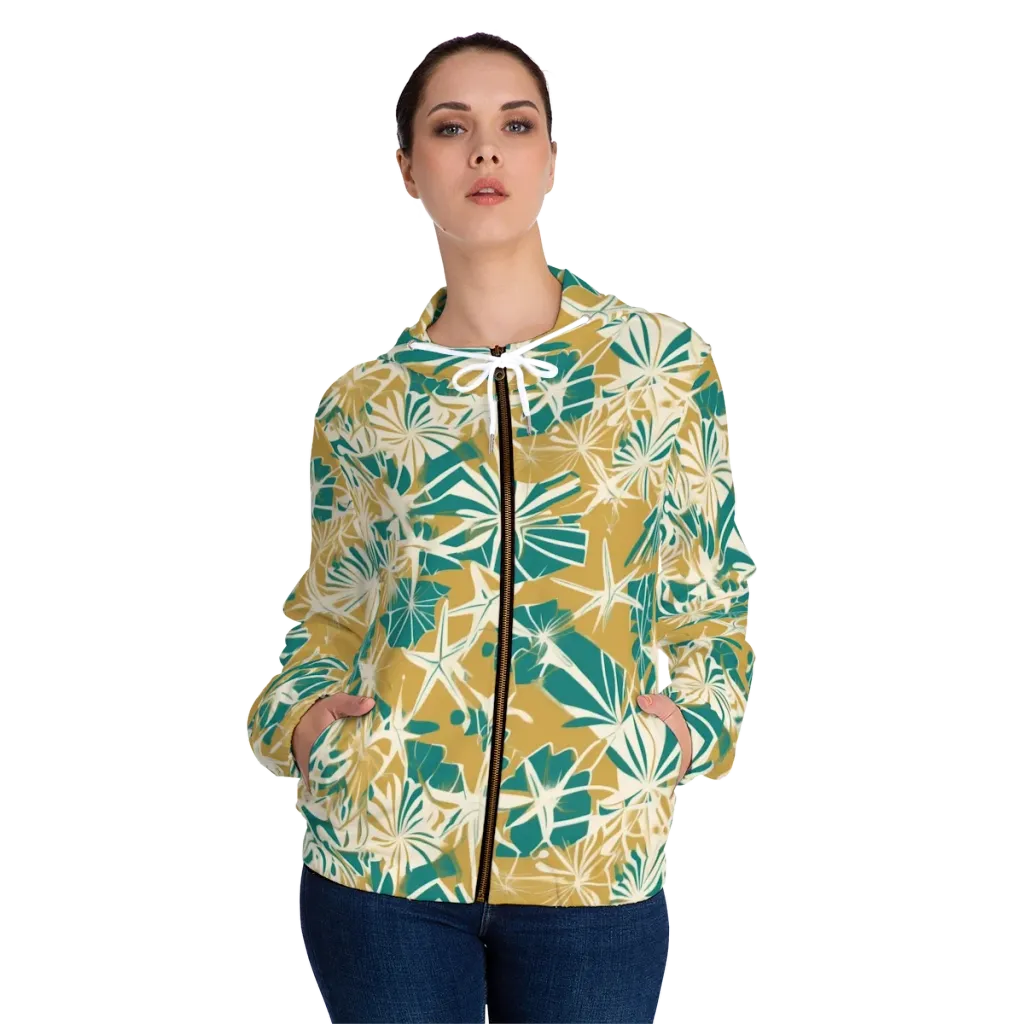 Teal Garden Rhapsody on Women's Full-Zip Hoodie — Front On Person