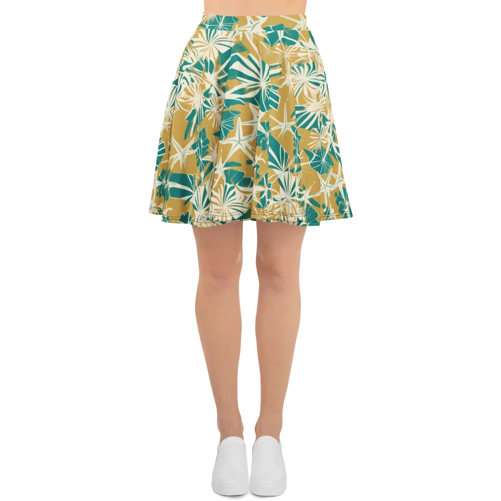 Teal Garden Rhapsody on Skater Skirt — Front