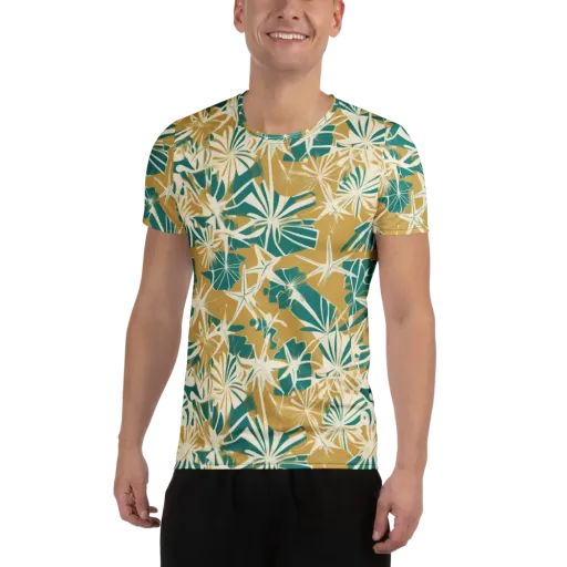 Teal Garden Rhapsody on a Men's Athletic T-Shirt