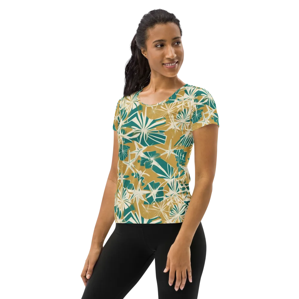 Teal Garden Rhapsody on Women's Athletic T-Shirt — Left