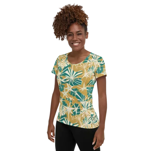Teal Garden Rhapsody on a Women's Athletic T-Shirt