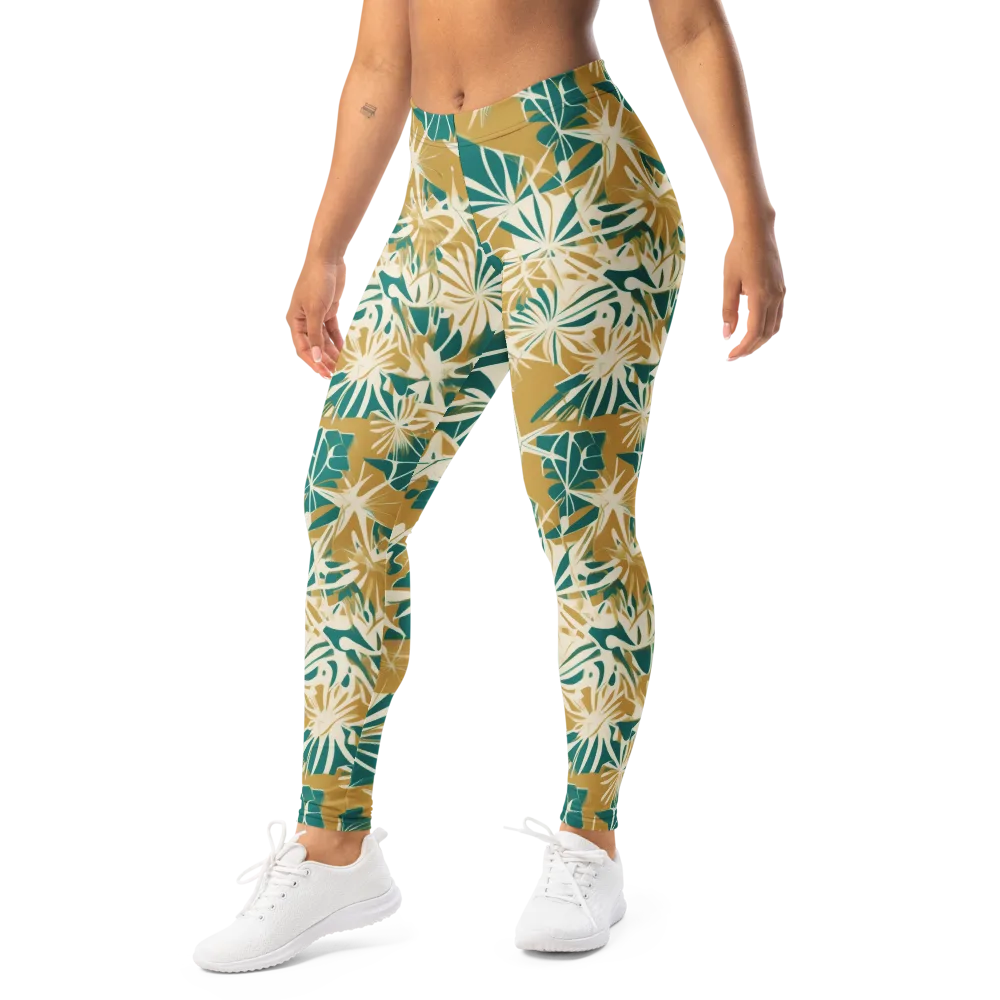 Teal Garden Rhapsody on Leggings — Left Front