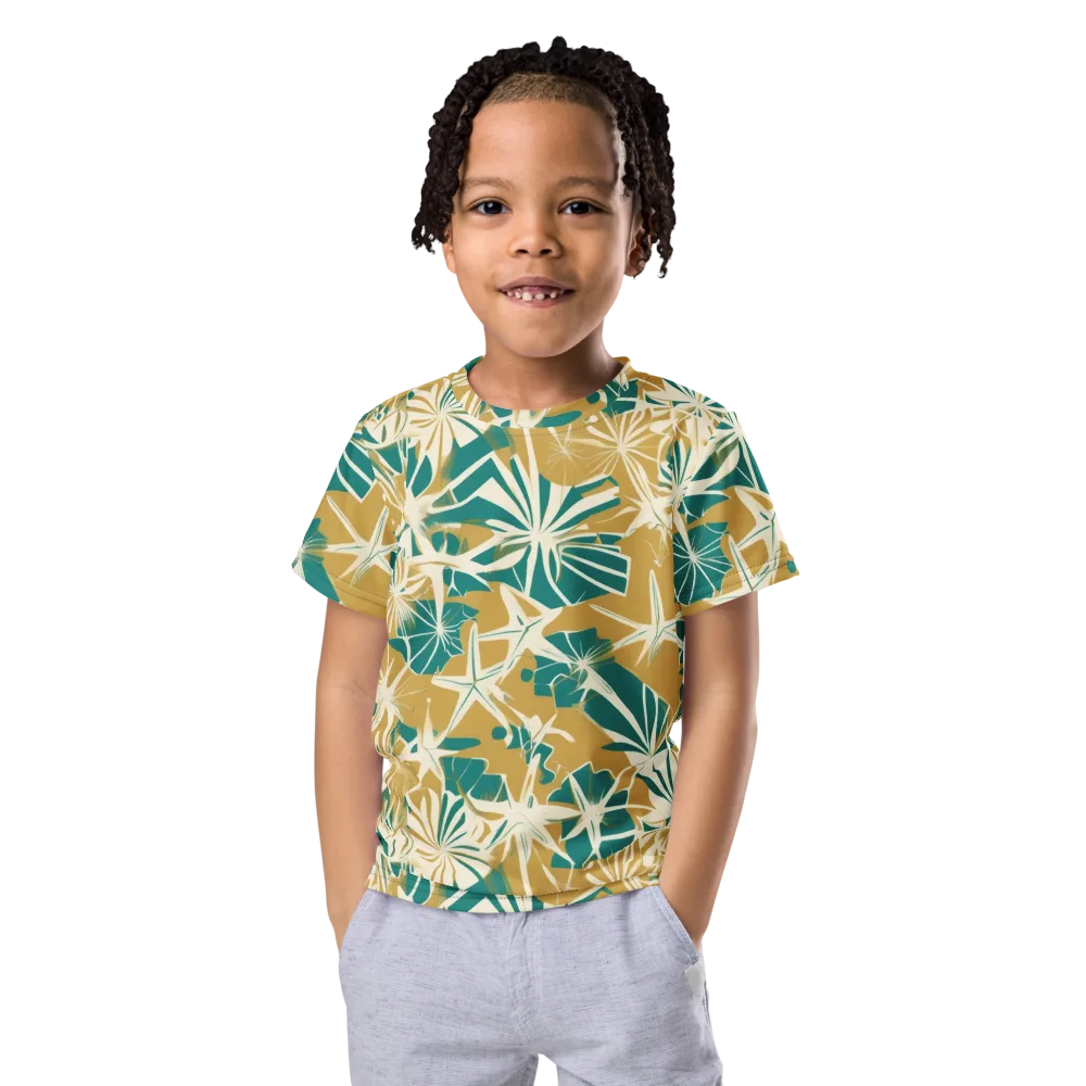 Teal Garden Rhapsody on Kids Crew Neck T-Shirt — Front