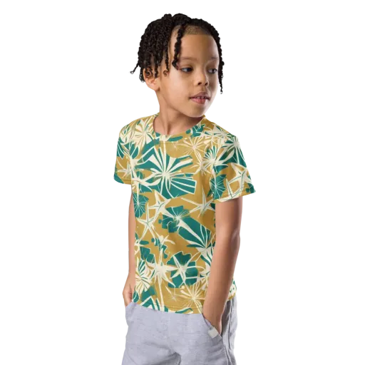 Teal Garden Rhapsody on a Kids Crew Neck T-Shirt