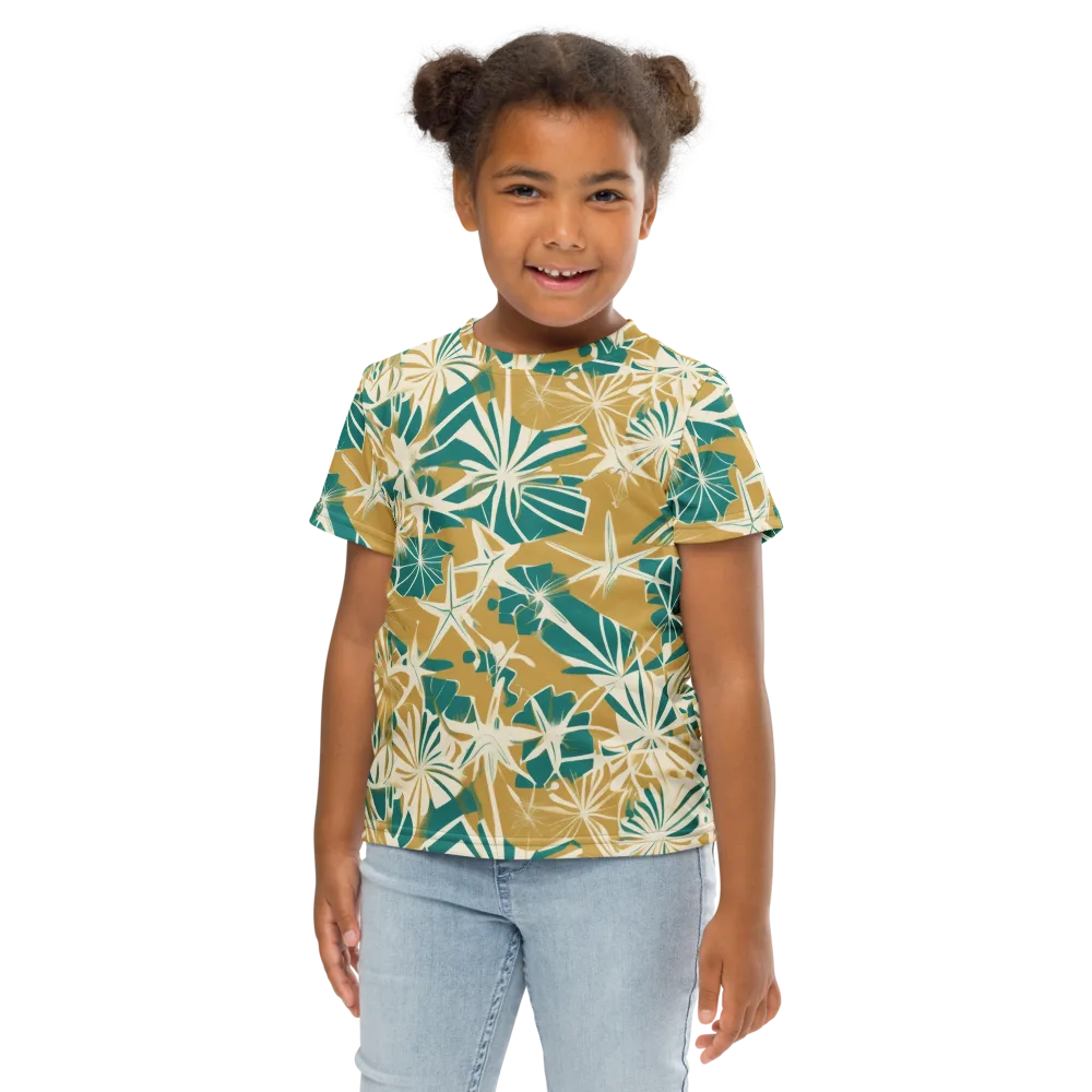 Teal Garden Rhapsody on Kids Crew Neck T-Shirt — Front