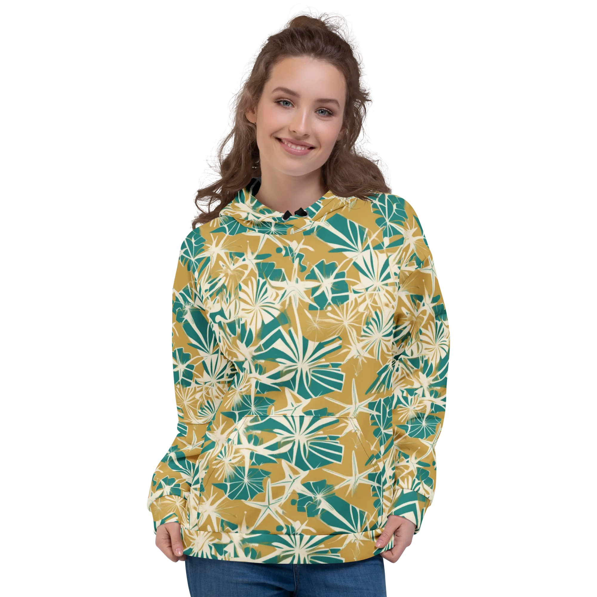 Teal Garden Rhapsody on Hoodie — Front