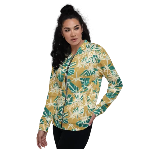 Teal Garden Rhapsody on a Bomber Jacket