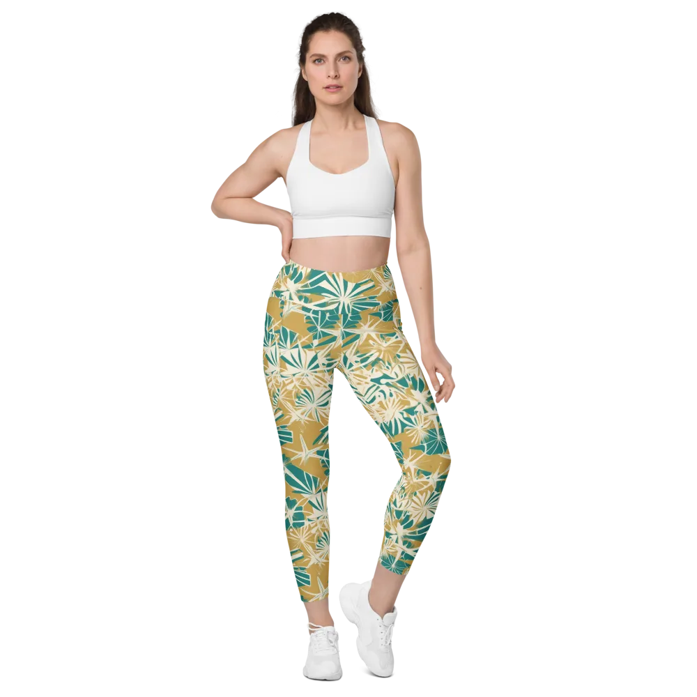 Teal Garden Rhapsody on Leggings with Pockets — Front